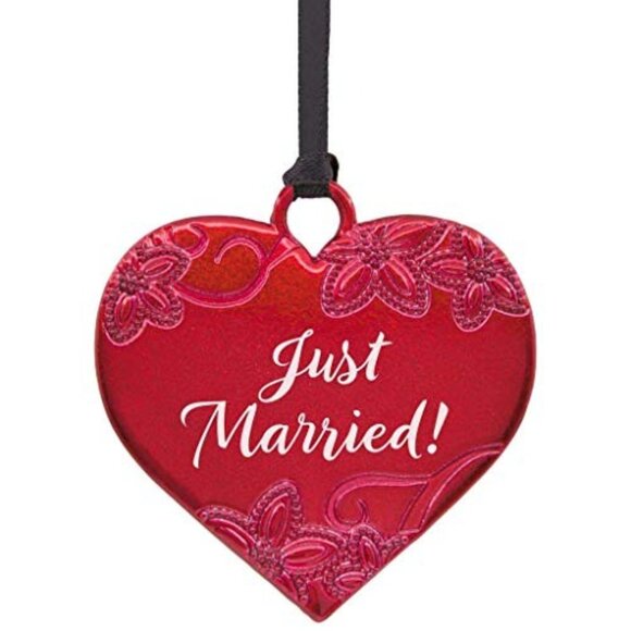 Hallmark Red Metal Heart Just Married! Christmas Ornament - Picture 2 of 2